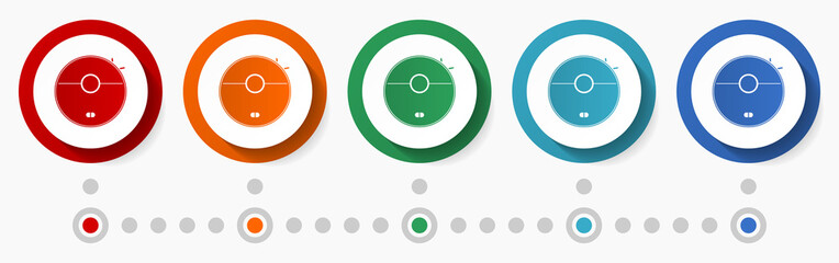 Fototapete - Vacuum cleaner concept vector icon set, infographic template, flat design circle colorful web buttons in 5 color options