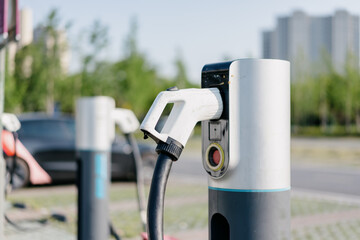 electric car charging in the station