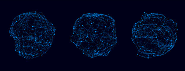 Poster - Vector set sci-fi sphere with particles and lines. Concept network connection. Frame sphere. Abstract technology background.