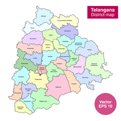  vector illustration of Telangana District map
