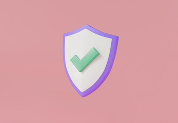 Poster - Shield protection icon with checkmark. Security, Protection, guaranteed icon, modern guard shield. safety, password security ,protection or antivirus. Security Concept. 3d icon render illustration