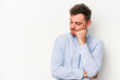 © Asier - Young caucasian man isolated on white background looking sideways with doubtful and skeptical expression.