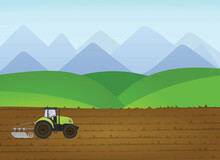 Farmer Tractor Plowing. Vector Illustration