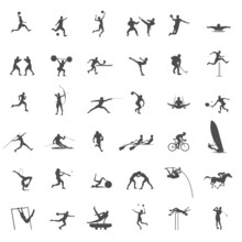 Sports Icons Set, Olympig Sports Human Figures Isolated Vector Illustration