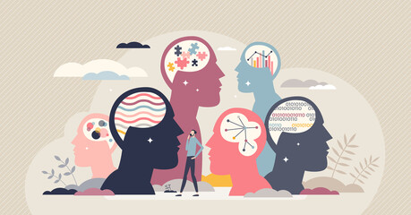 personality differences and individual thinking styles tiny person concept. mental mindset variation