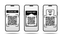 Scan Me Icon Frame Qr Code With Smartphone Isolated On White Background. Qr Code For Payment, Advertising, Mobile App Vector Illustration.