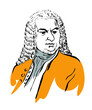 stock vector illustration, vector image of Johann Sebastian Bach - vector art isolated on white background
