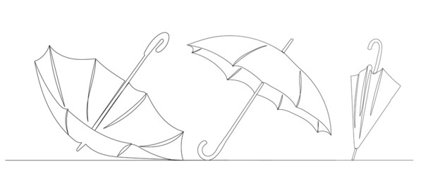 umbrellas one continuous line drawing, isolated, vector