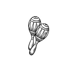 Maracas icon outline vector illustration. Drawn monochrome musical instrument of maraca in retro style.