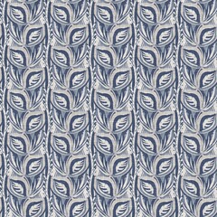 French blue botanical leaf linen seamless pattern with 2 tone country cottage style motif. Simple vintage rustic fabric textile effect. Primitive modern shabby chic kitchen cloth design.