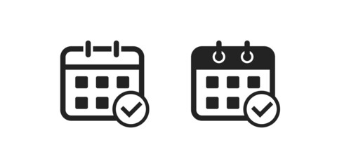 Wall Mural - Black and linear simple calendar icon. Symbol done. Calendar vector icon.