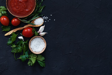 Wall Mural - Vegan food. Ingredients for making tomato sauce