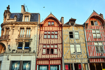 Wall Mural - historic tenement houses in old town of Troyes