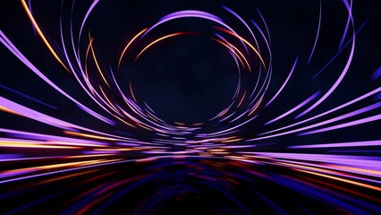 Poster - glowing round illuminated lines with motion blur, 3d rendering.