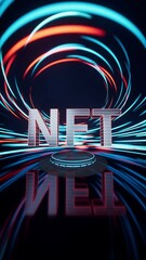 Poster - NFT concept with spin lines effect background, 3d rendering.