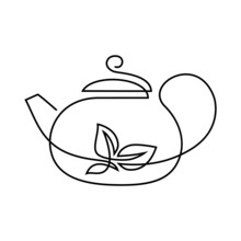 Teapot In Continuous Line Art Drawing Style. Herbal Tea Black Linear Design Isolated On White Background. Vector Illustration