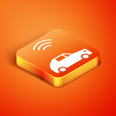Poster - isometric smart car system with wireless connection icon isolated on orange background. vector