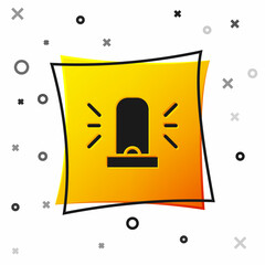 Poster - Black Flasher siren icon isolated on white background. Emergency flashing siren. Yellow square button. Vector