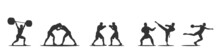 Strong People Sport Icons Vector Silhouettes.