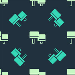 Poster - Green and beige Sauna wood bench icon isolated seamless pattern on blue background. Vector