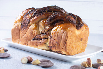 Sticker - Chocolate Walnut Braid Bread, displayed on gray background