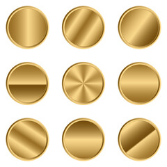 Poster - Luxury gold circle button. Gold circle. Realistic metal button. Vector illustration
