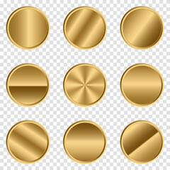 Poster - Luxury gold circle button. Gold circle. Realistic metal button. Vector illustration