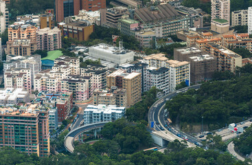 Wall Mural - Aerial view of the sky line of the city of Hong Kong on a sunny day, China