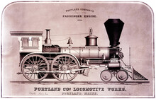 Illustration Of The 19th Century Engraving Of A Locomotive On The Railroad