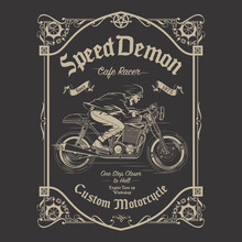 Speed Demon Skeleton Rider In Monochrome, Vintage Art Suitable For T-shirt Print, Poster, Or Any Other Purpose