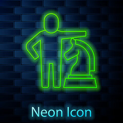 Poster - Glowing neon line Chess icon isolated on brick wall background. Business strategy. Game, management, finance. Vector