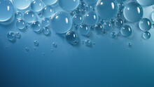 Condensation Drops On Blue Background. Macro Wallpaper With Copy-Space.