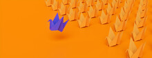 Orange, Victory Concept Banner With Origami Birds.