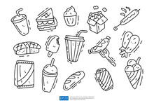 Fast Food Doodle Icon Illustration Set