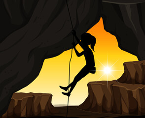 Sticker - Silhouette rock climbing background