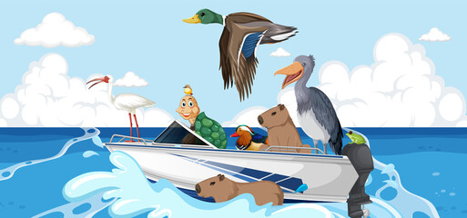 Poster - Wild animals on a boat