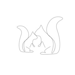 Wall Mural - Squirrels line drawing on white background vector illustration