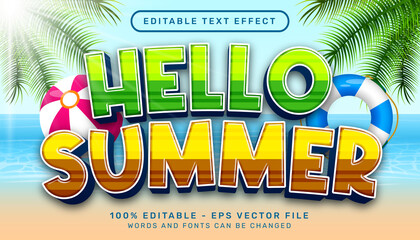 Poster - hello summer 3d editable text effect and  sea landscape background