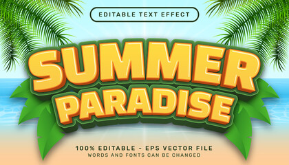 Poster - summer paradise 3d editable text effect and  sea landscape background
