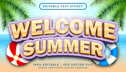 Poster - welcme summer 3d editable text effect and  sea landscape background