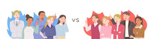 People Are Angry And Arguing In Blue And Red. Flat Design Style Vector Illustration.