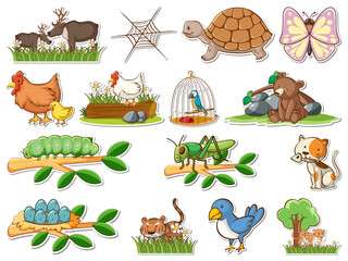 Wall Mural - sticker set of cartoon wild animals