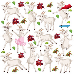 Wall Mural - seamless pattern with cute goats