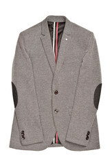 grey blazer isolated on white background with clipping path, cotton suit with elbow patch