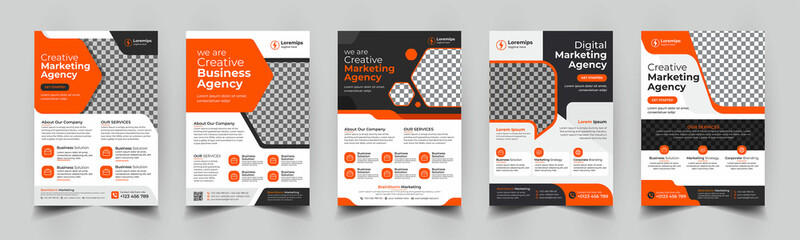 a bundle of 5 templates of a4 flyer, flyer template
layout design. business flyer, brochure, magazine or
flier mockup in bright color. perfect for creative professional business. vector template