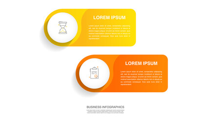 Modern 3D vector illustration. Circular infographic template with two elements. Contains icons and text. Designed for business, presentations, web design, 2-step diagrams.