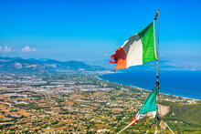 Italian Flag On Top Of The Picco Di Circe