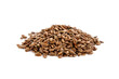 Flax seeds in a pile on a white background
