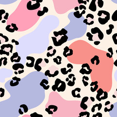 Wall Mural - Animal print skin, blots seamless pattern. Leopard spots, colorful blobs in cartoon style