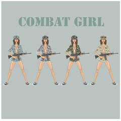 Wall Mural - character, combat girl, flat illustration